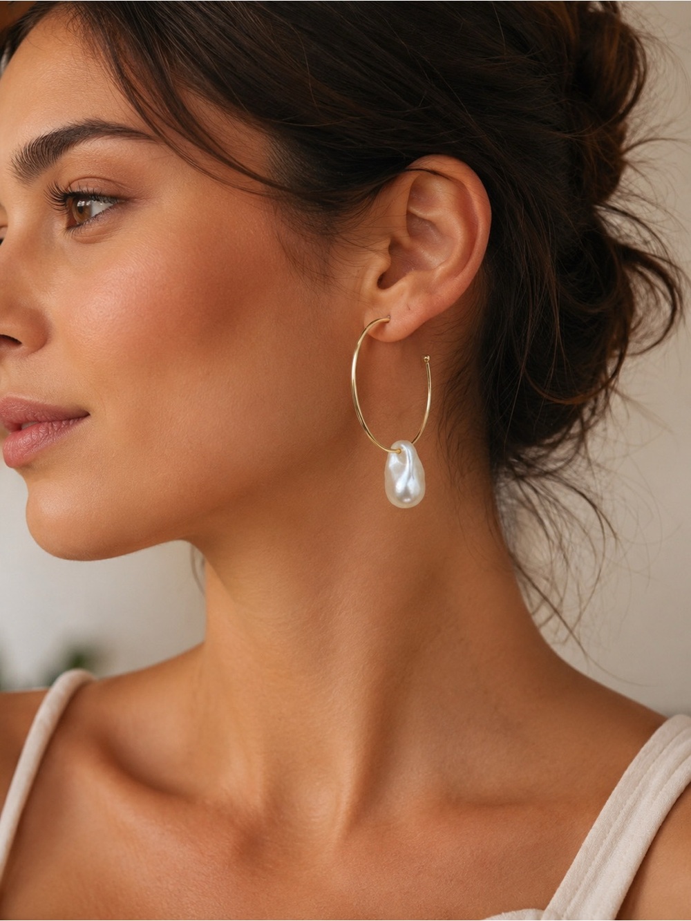 INC Gold-Tone Baroque Imitation Pearl Charm C-Hoop Earrings